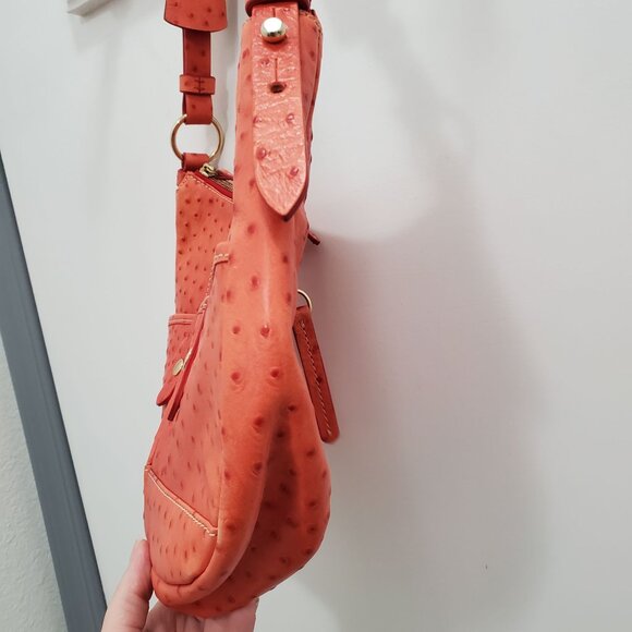 Dooney & Bourke J8611892 Pumpkin Orange Ostrich Leather Medium Hobo Shoulder Bag - Picture 4 of 16